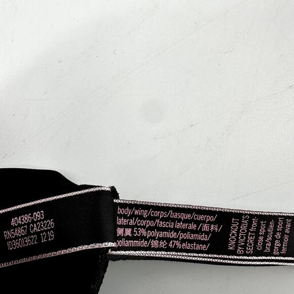 Victoria's Secret Knockout Front-Close Sports Bra Zip Up Padded Black 34C - Picture 5 of 9